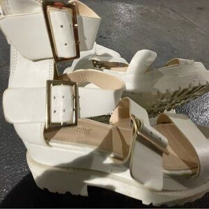 Prima Donna White Sandals with Gold Accents